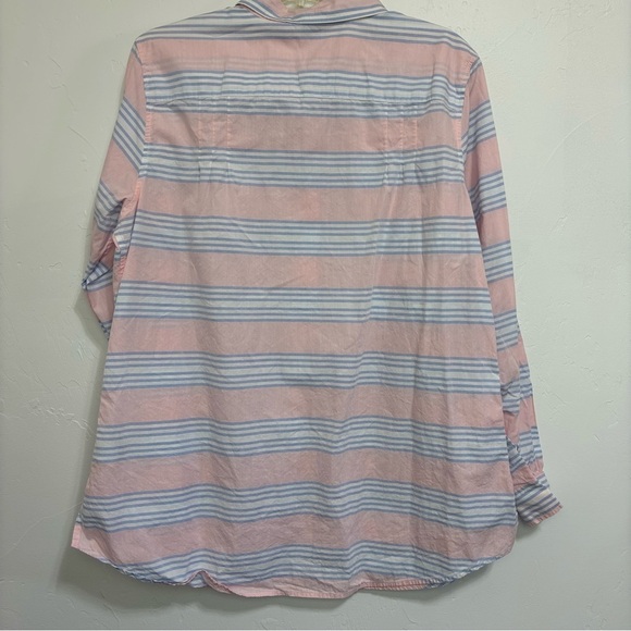 LL Bean Women's XL Striped Button Front Cotton Long Sleeve Shirt Pink Blue - Picture 4 of 6
